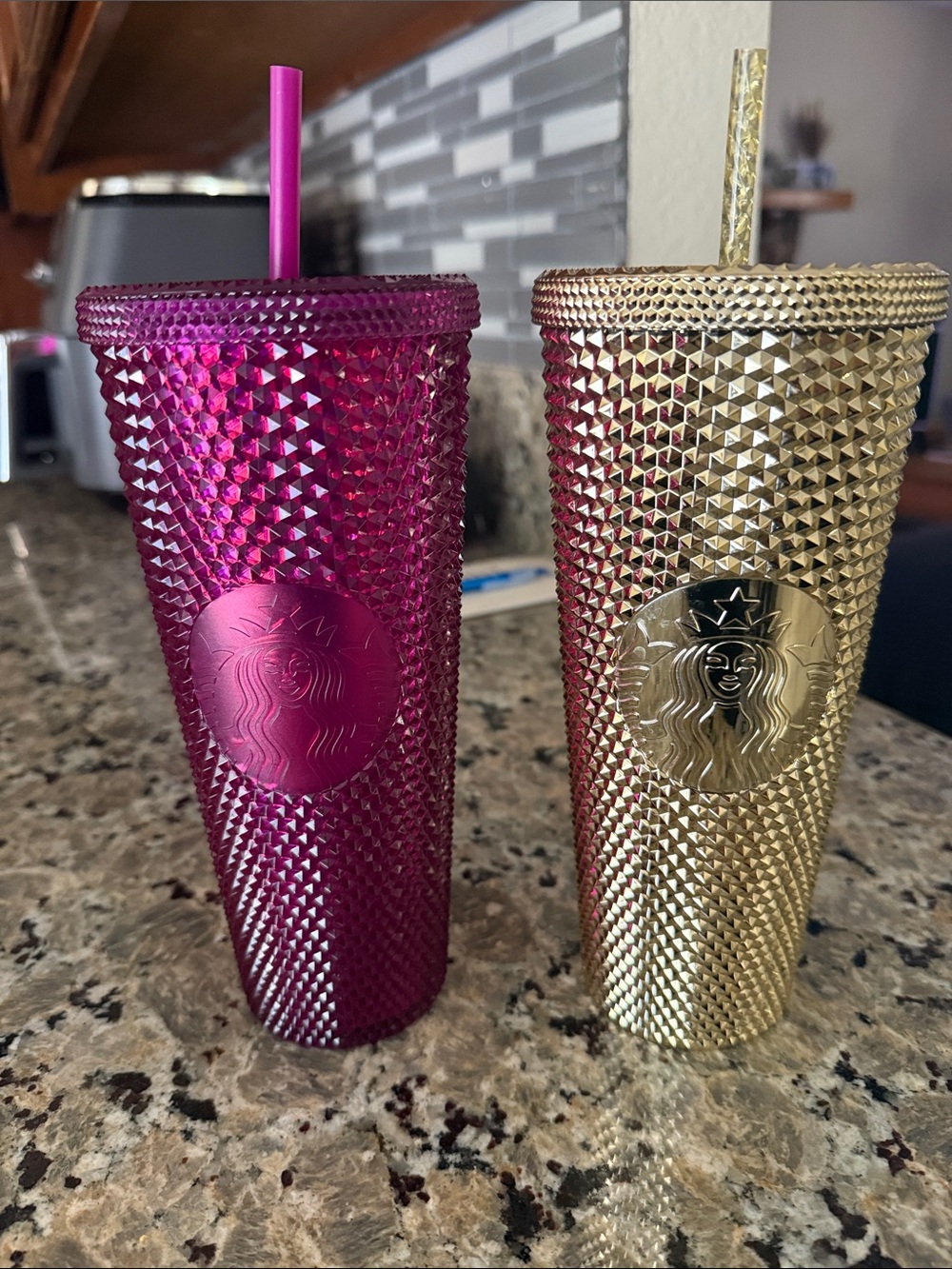 Starbucks Metallic Purple and Gold Studded Cold Cups